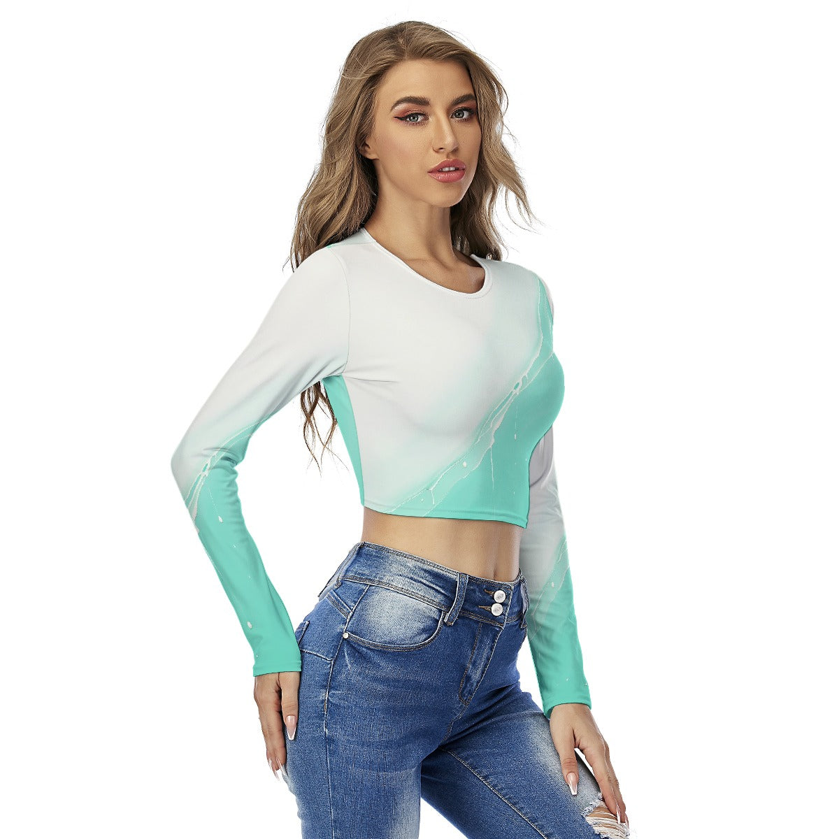 All-Over Print Women's Round Neck Crop Top T-Shirt