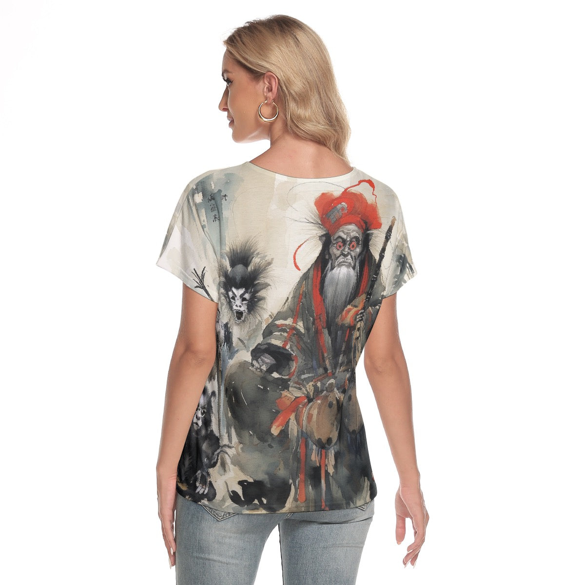 All-Over Print Women's Loose V-neck Short Sleeve T-shirt