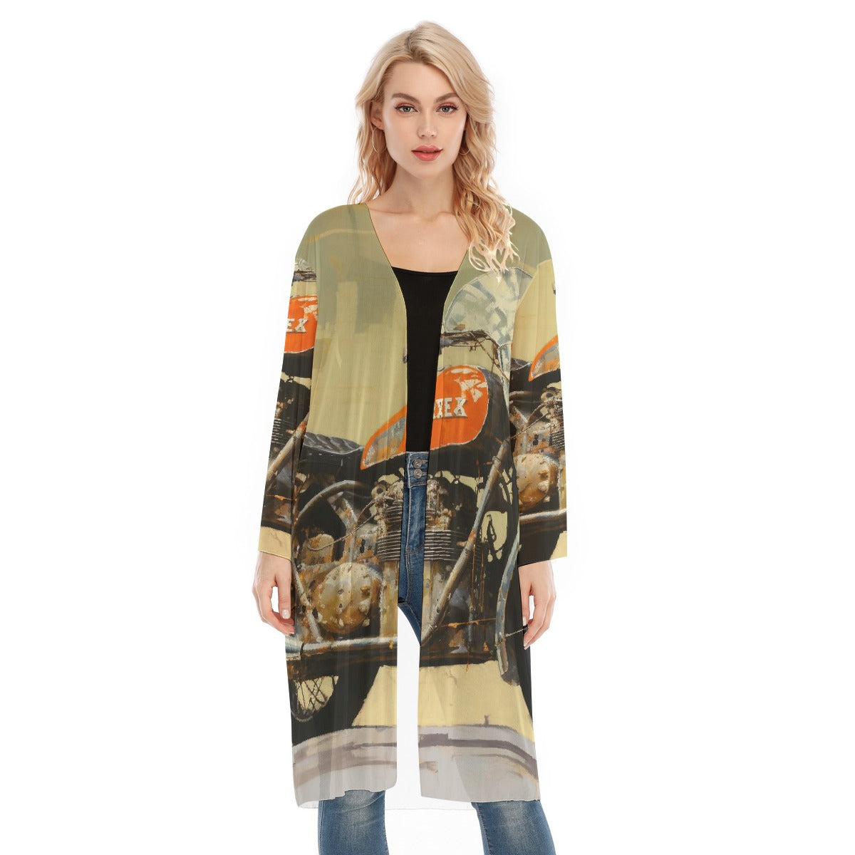 All- Over Print Women's Long Sleeve Mesh Cardigan