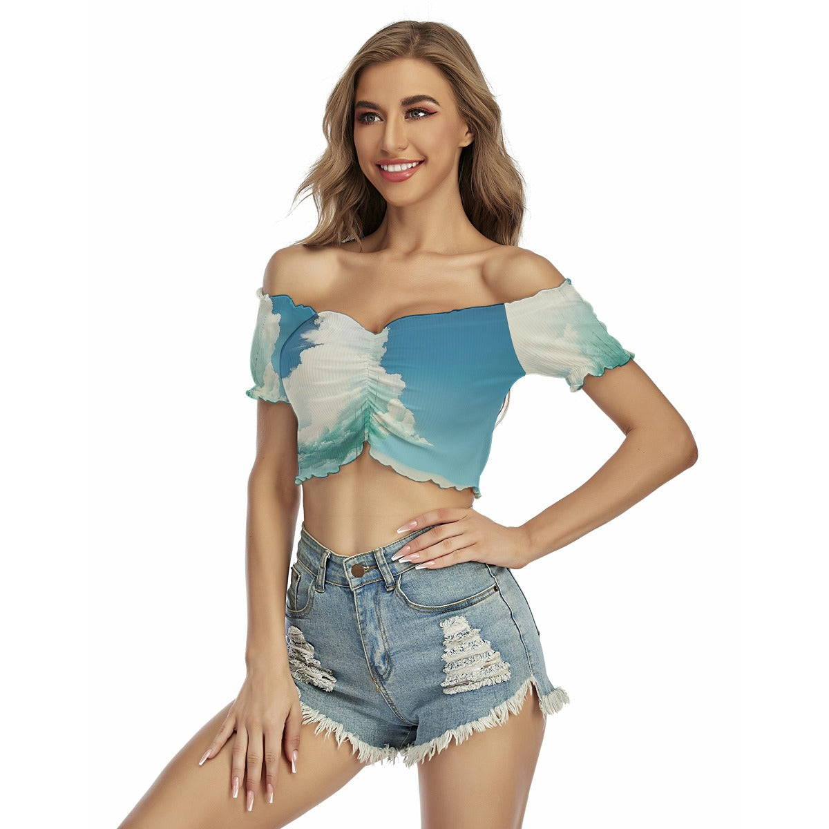 All-Over Print Women's One-shoulder Off-the-navel Short Sleeve T-shirt