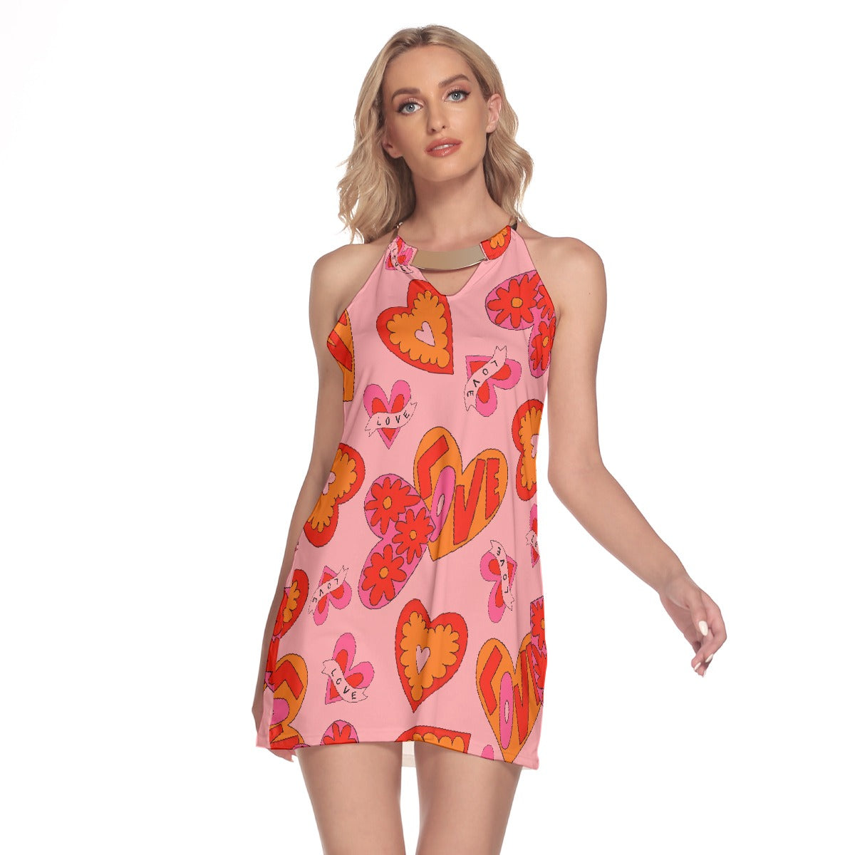 All-Over Print Women's Round Neck Above Knee Dress