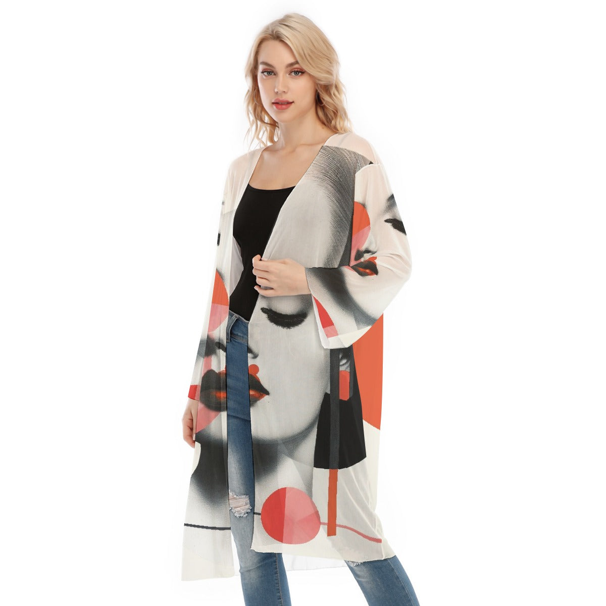 All- Over Print Women's Long Sleeve Mesh Cardigan