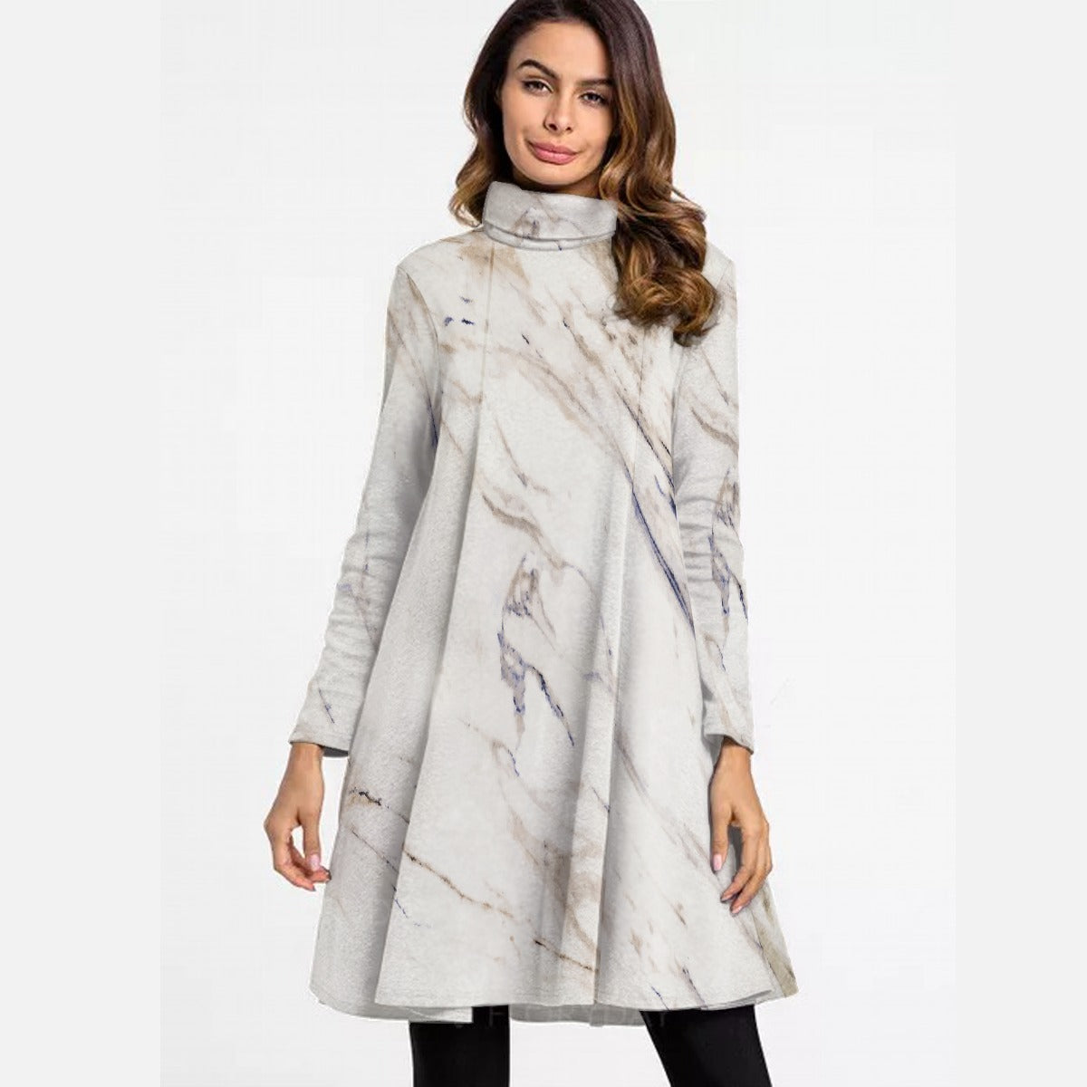 All-Over Print Women's High Neck Dress With Long Sleeve