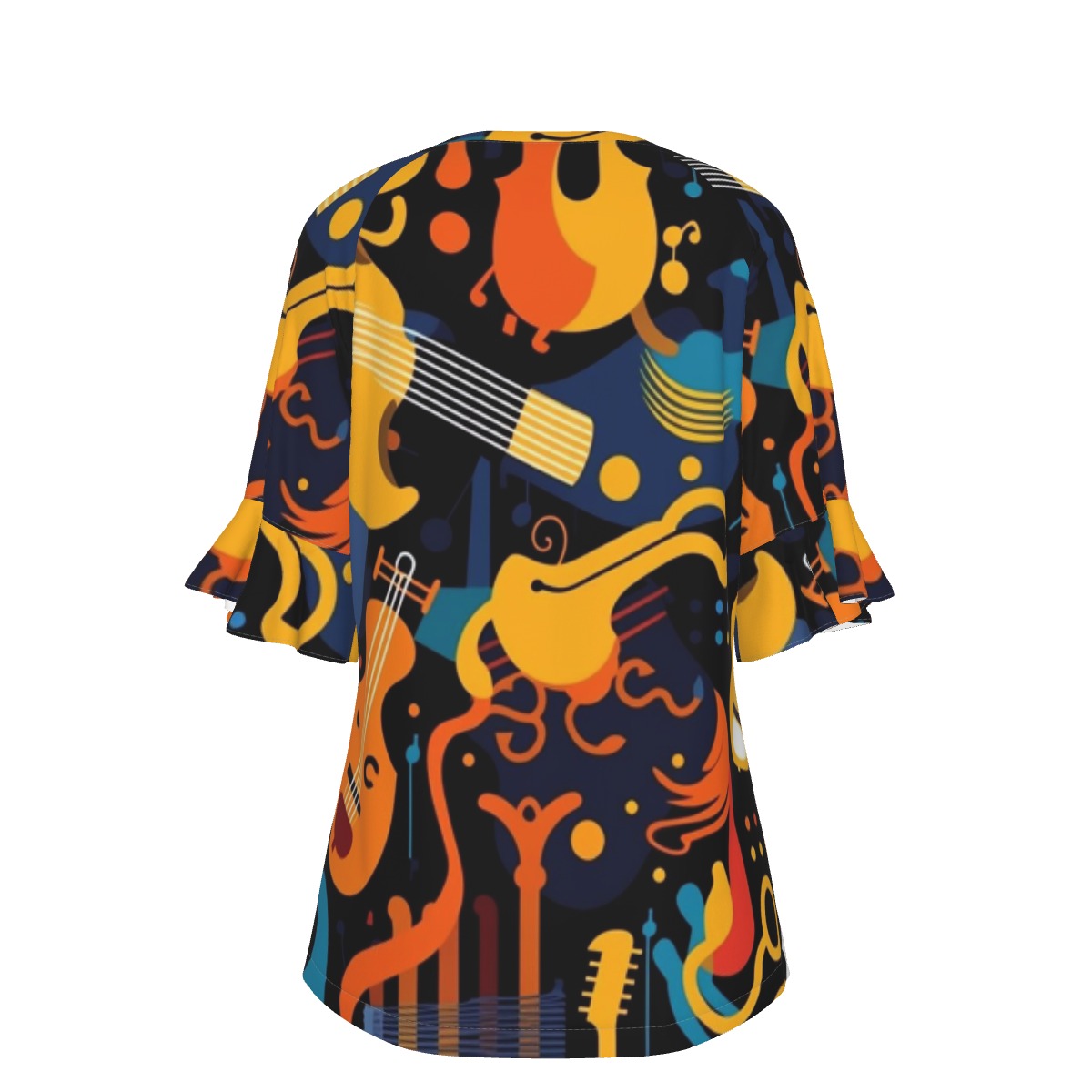 All-Over Print V-neck Women's T-shirt With Bell Sleeve