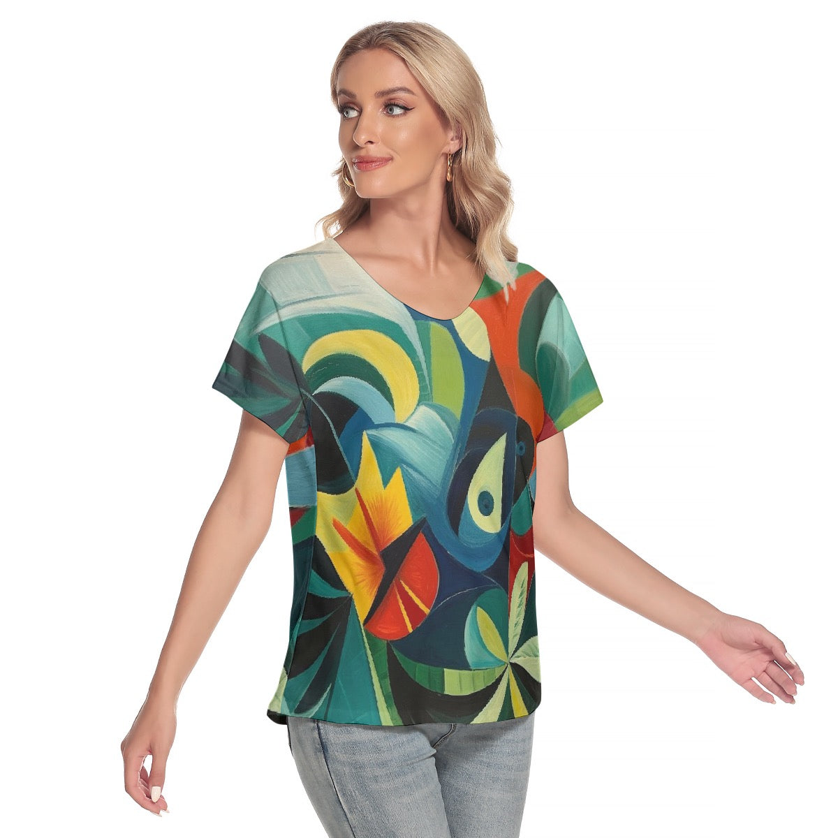 All-Over Print Women's Loose V-neck Short Sleeve T-shirt