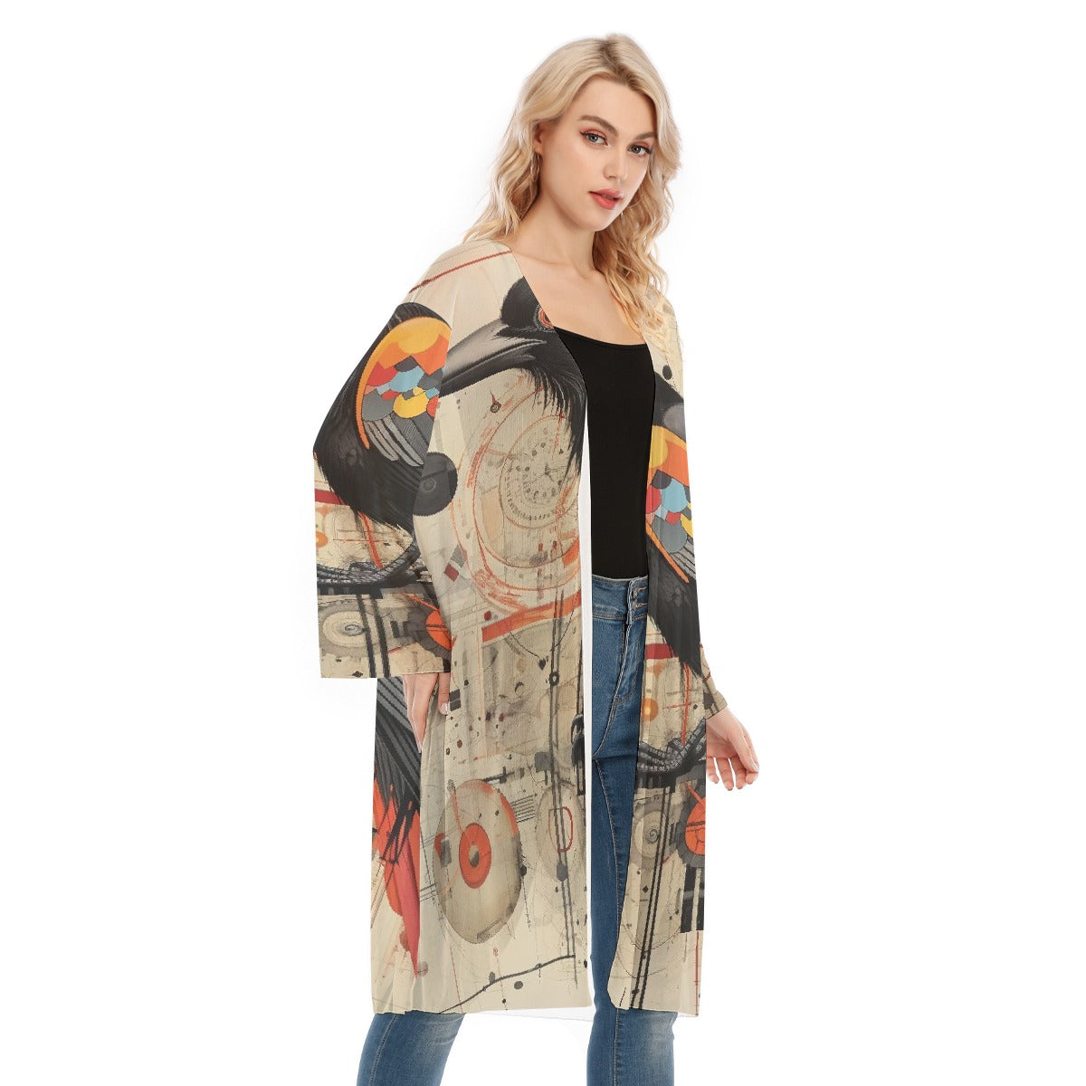 All- Over Print Women's Long Sleeve Mesh Cardigan