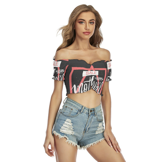 All-Over Print Women's One-shoulder Off-the-navel Short Sleeve T-shirt