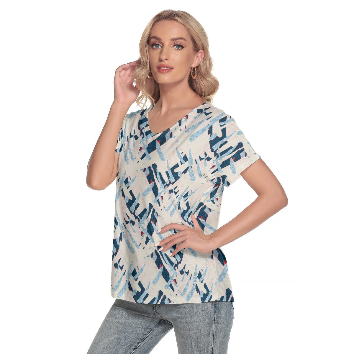 All-Over Print Women's Loose V-neck Short Sleeve T-shirt