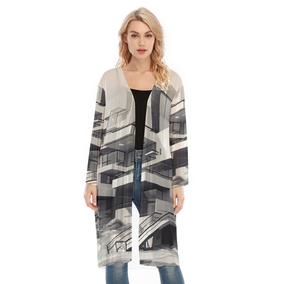 All- Over Print Women's Long Sleeve Mesh Cardigan