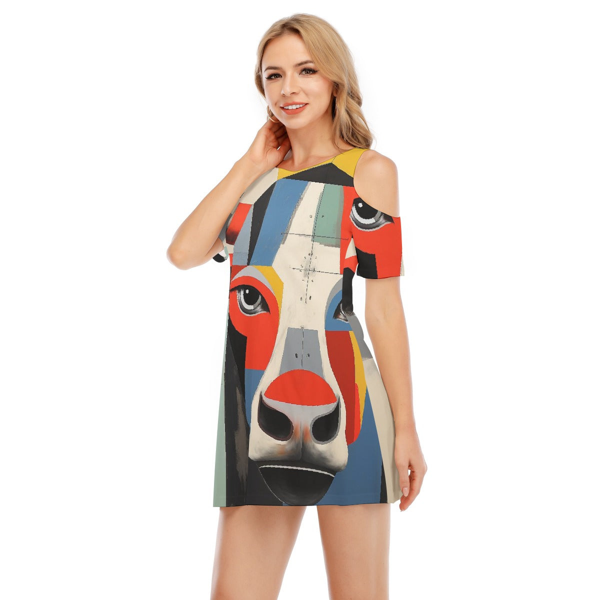 All-Over Print Women's Cold Shoulder Dress | 190GSM Cotton