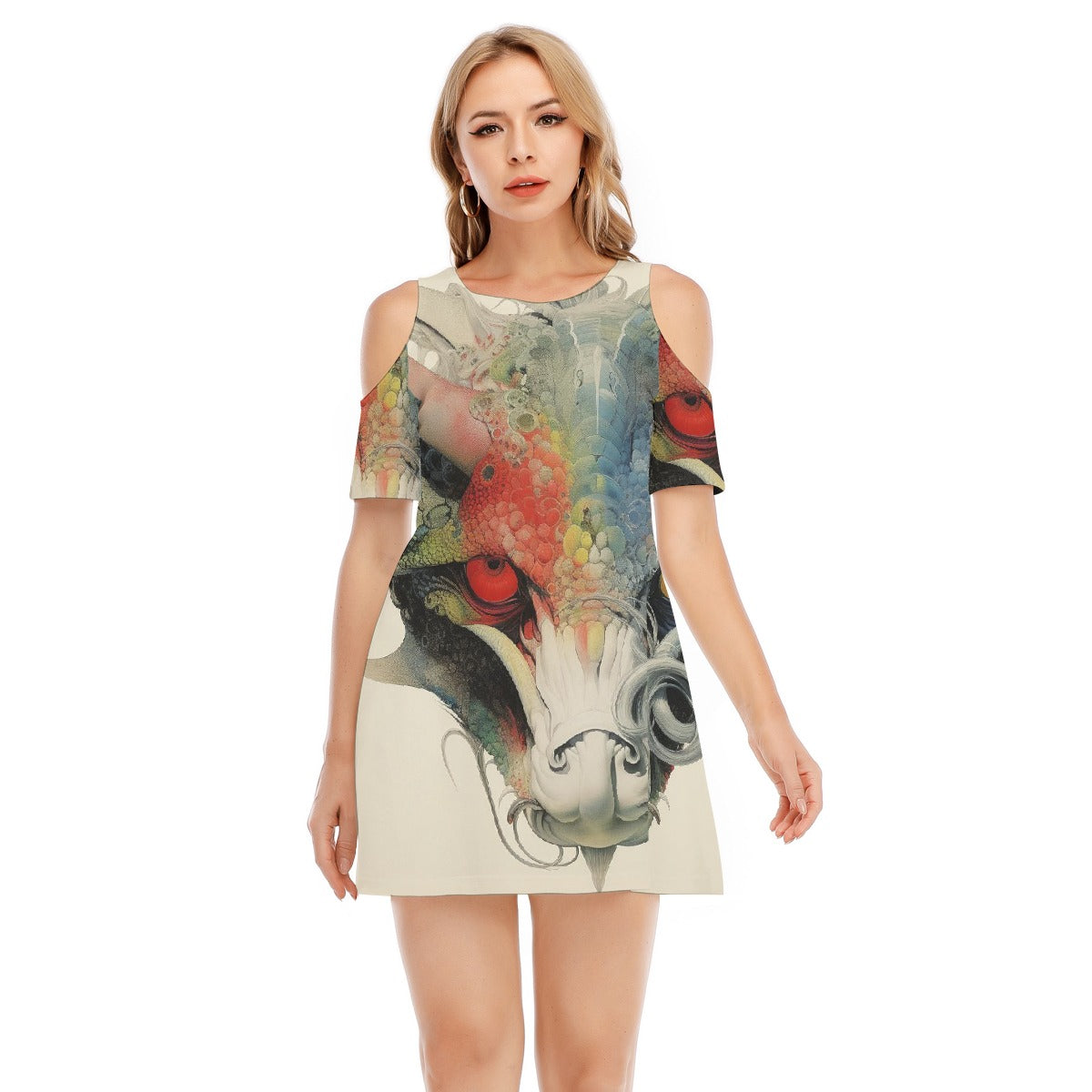 All-Over Print Women's Cold Shoulder Dress | 190GSM Cotton