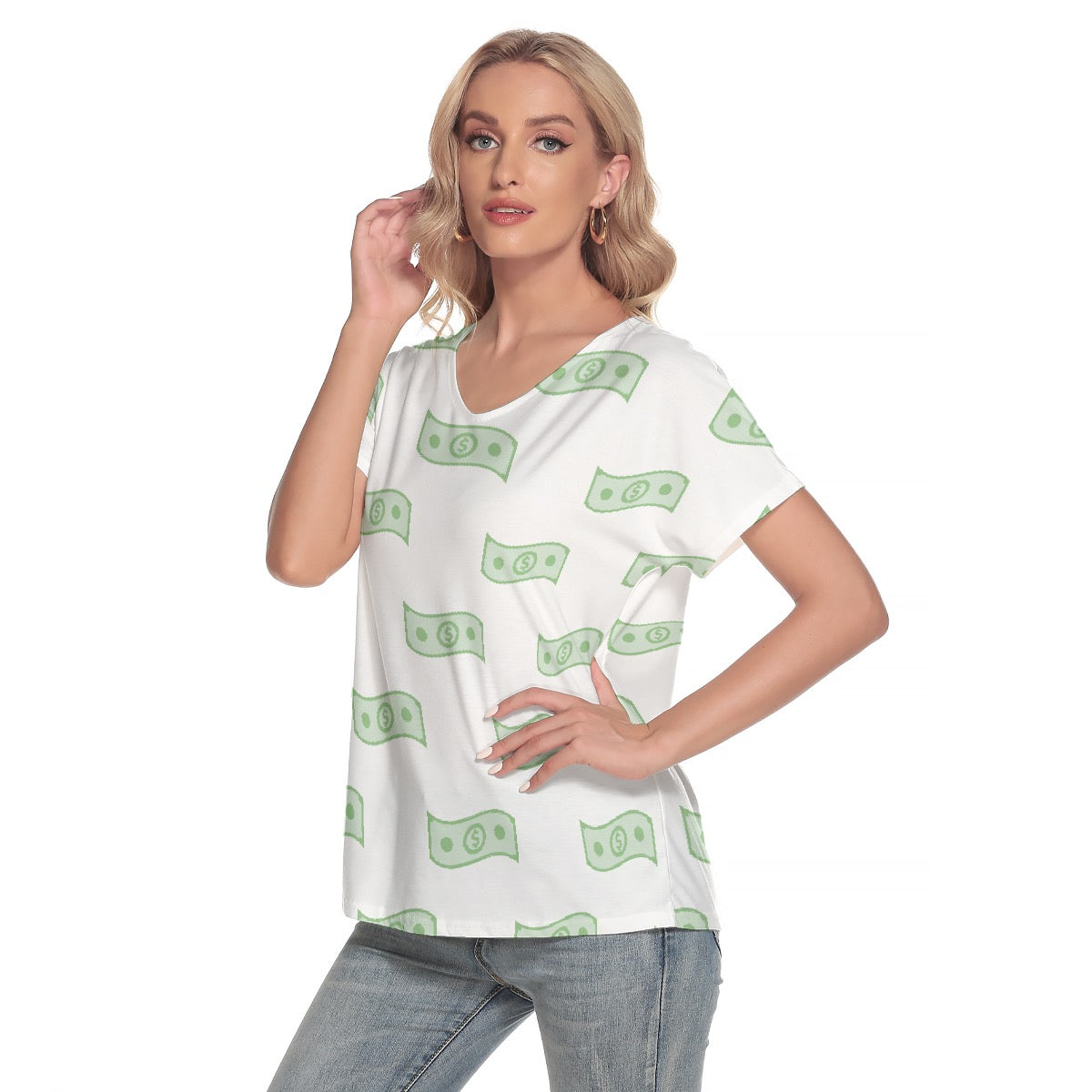 All-Over Print Women's Loose V-neck Short Sleeve T-shirt