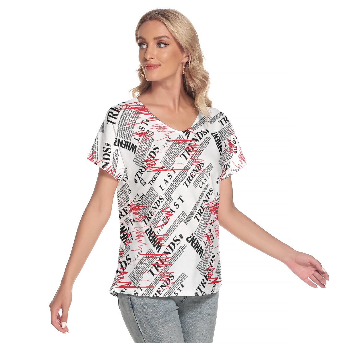 All-Over Print Women's Loose V-neck Short Sleeve T-shirt