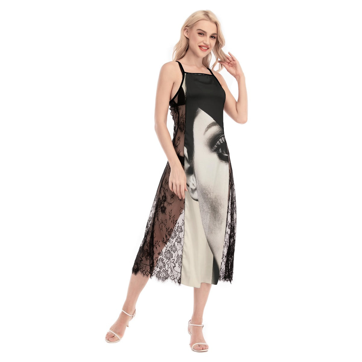 All-Over Print Women's Lace Cami Cross Back Dress