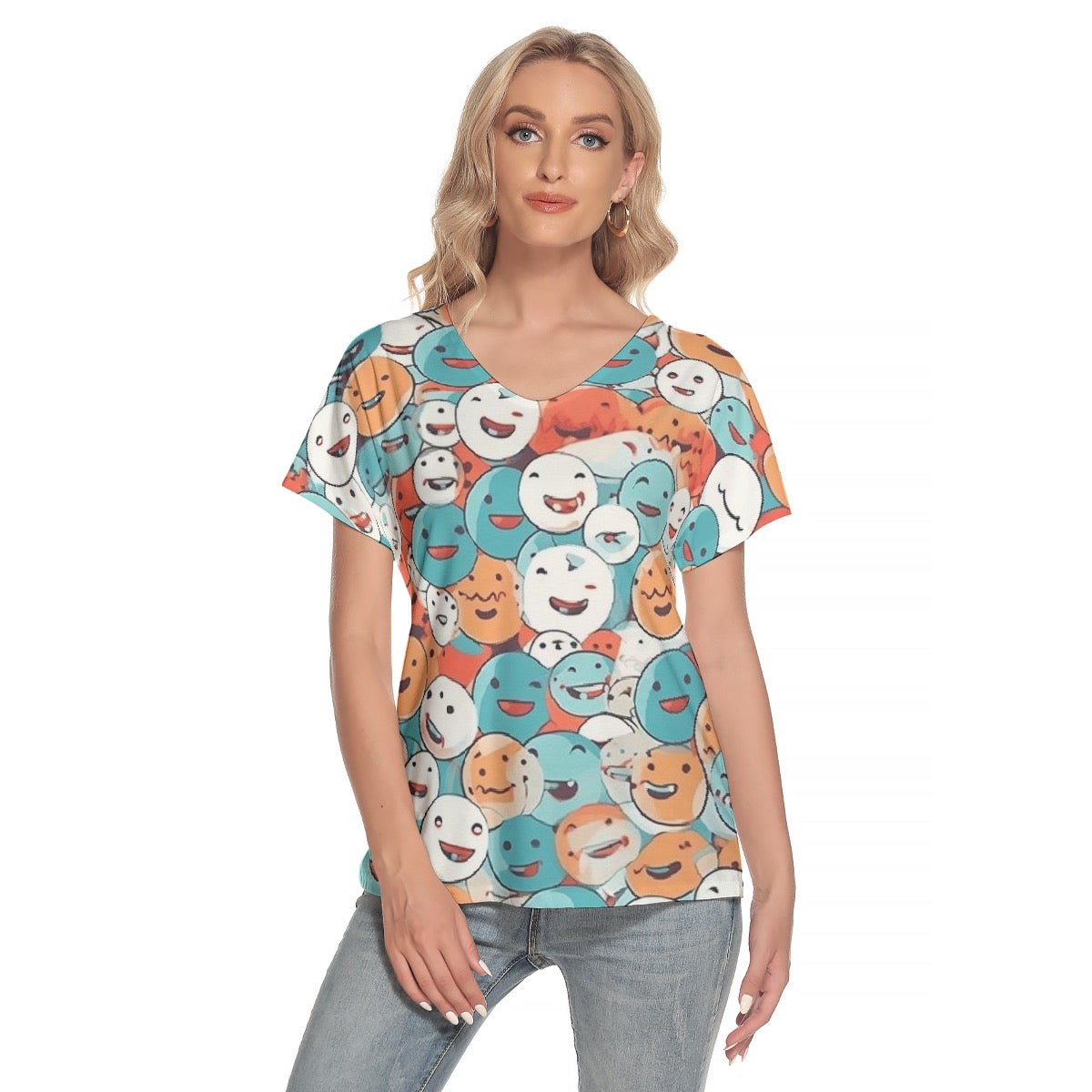 All-Over Print Women's Loose V-neck Short Sleeve T-shirt