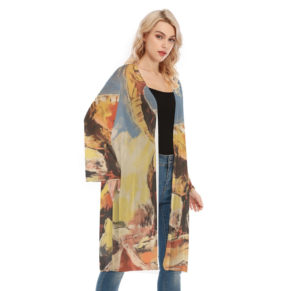 All- Over Print Women's Long Sleeve Mesh Cardigan