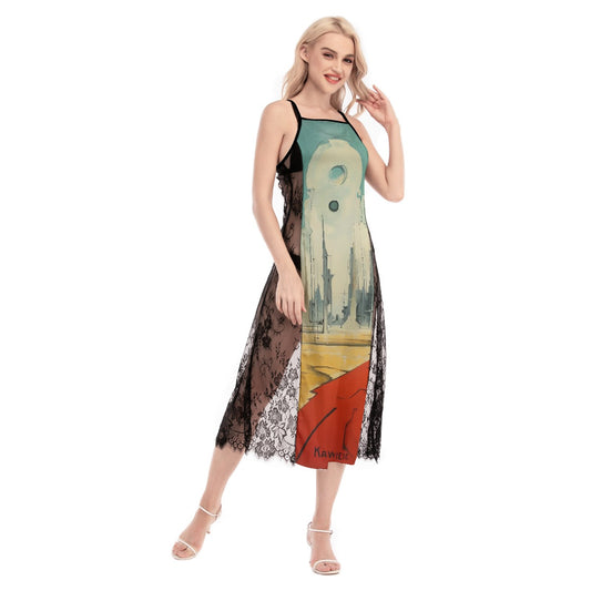 All-Over Print Women's Lace Cami Cross Back Dress