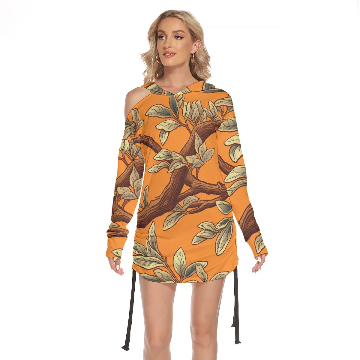 All-Over Print Women's One-shoulder Dress With Waist Shirring