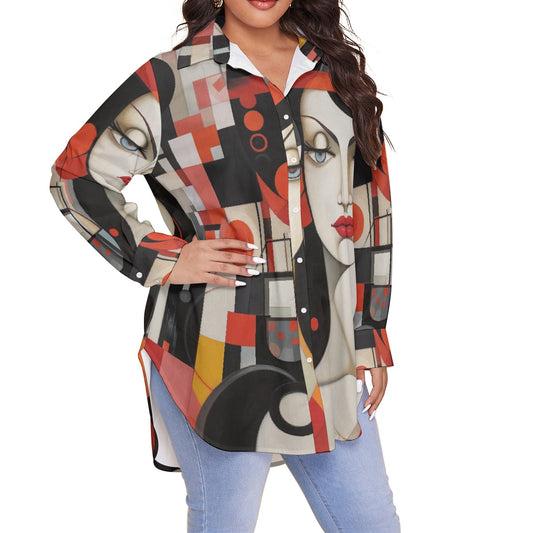 All-Over Print Women's Shirt With Long Sleeve(Plus Size)