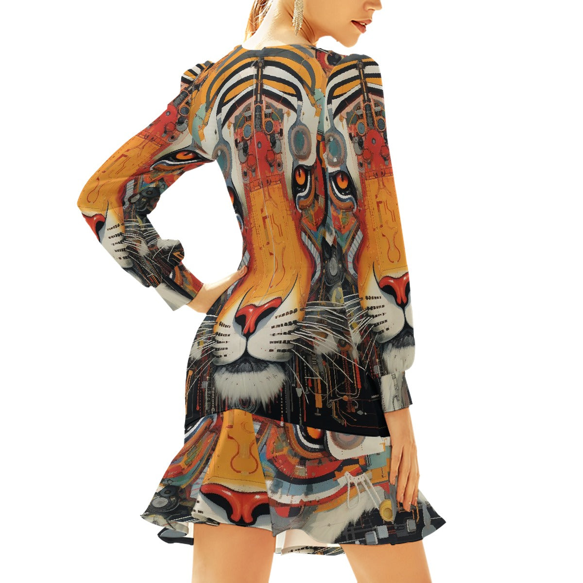 All-Over Print Women's Ruffle Hem Skinny Dress