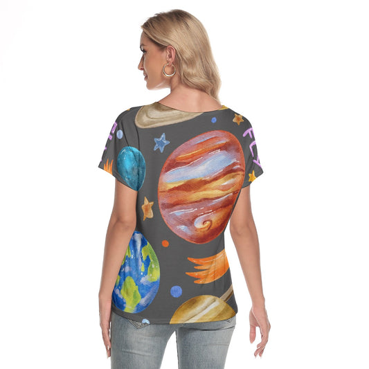 All-Over Print Women's Loose V-neck Short Sleeve T-shirt