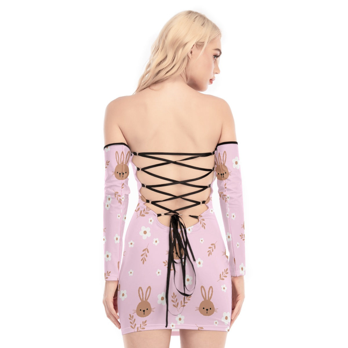 All-Over Print Women's Off-shoulder Back Lace-up Dress