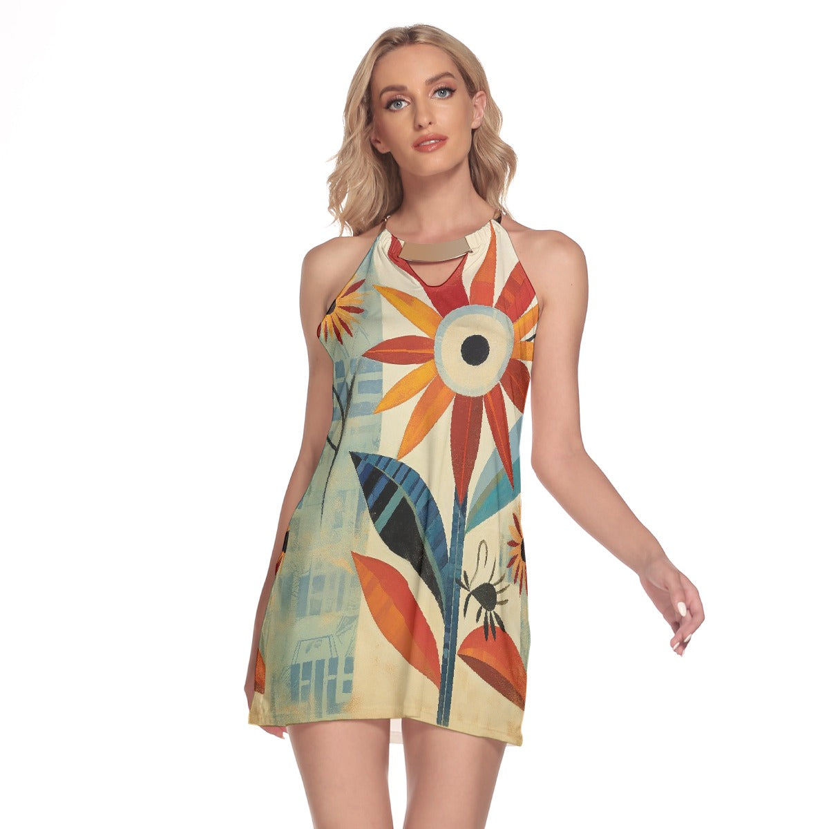 All-Over Print Women's Round Neck Above Knee Dress