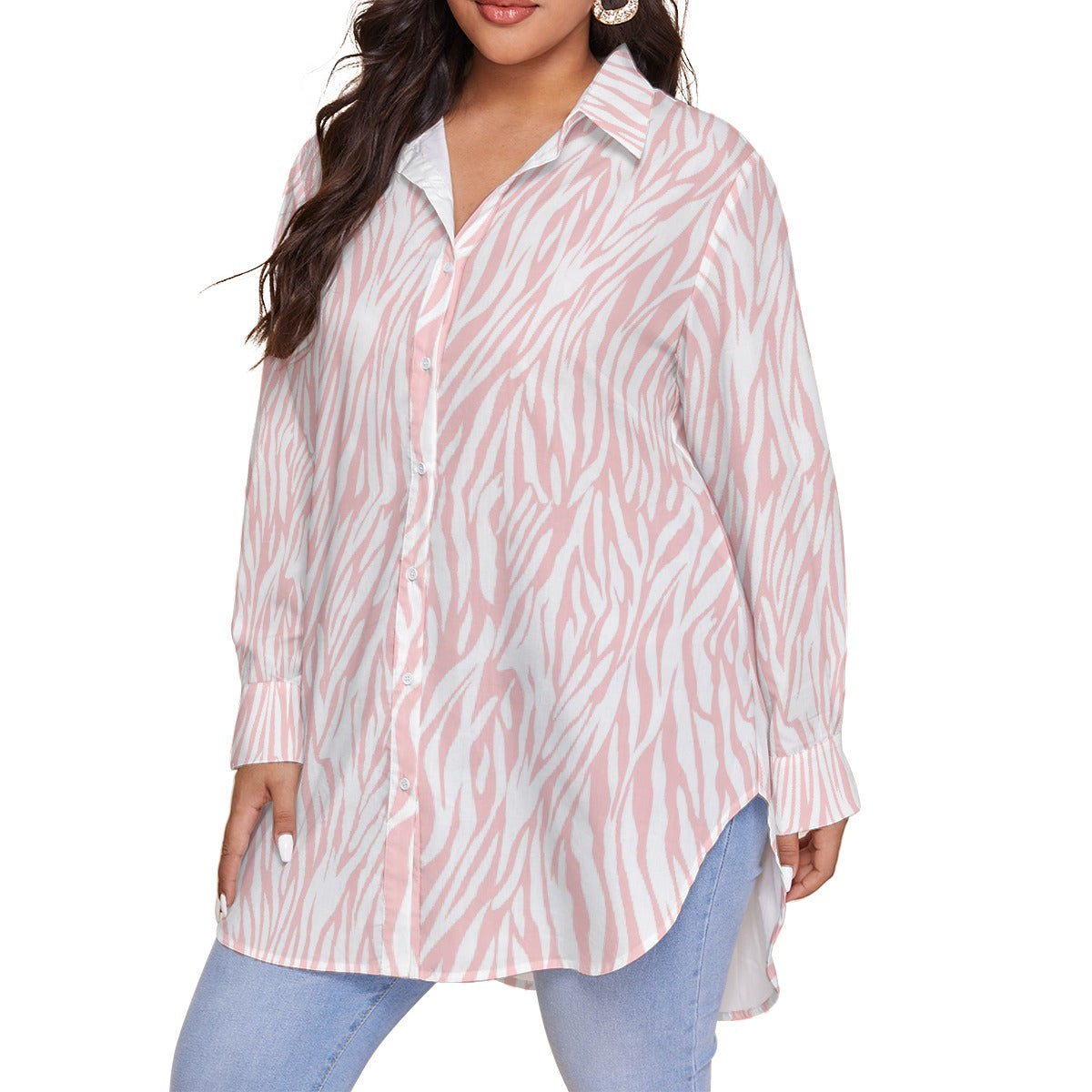 All-Over Print Women's Shirt With Long Sleeve(Plus Size)