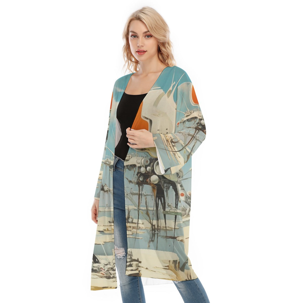 All- Over Print Women's Long Sleeve Mesh Cardigan