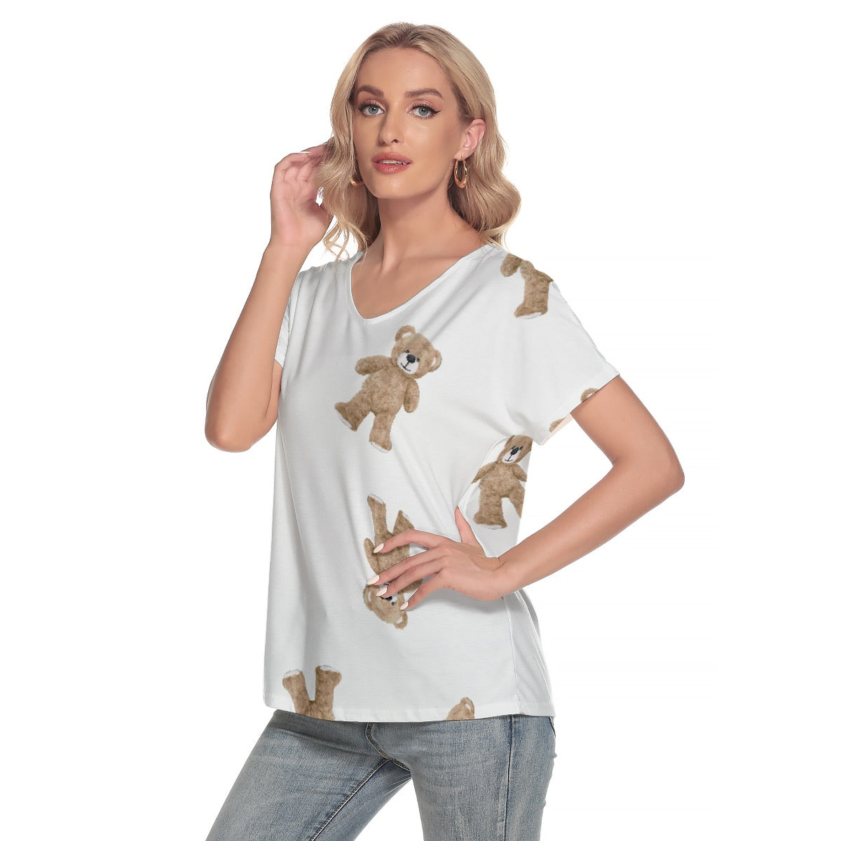 All-Over Print Women's Loose V-neck Short Sleeve T-shirt