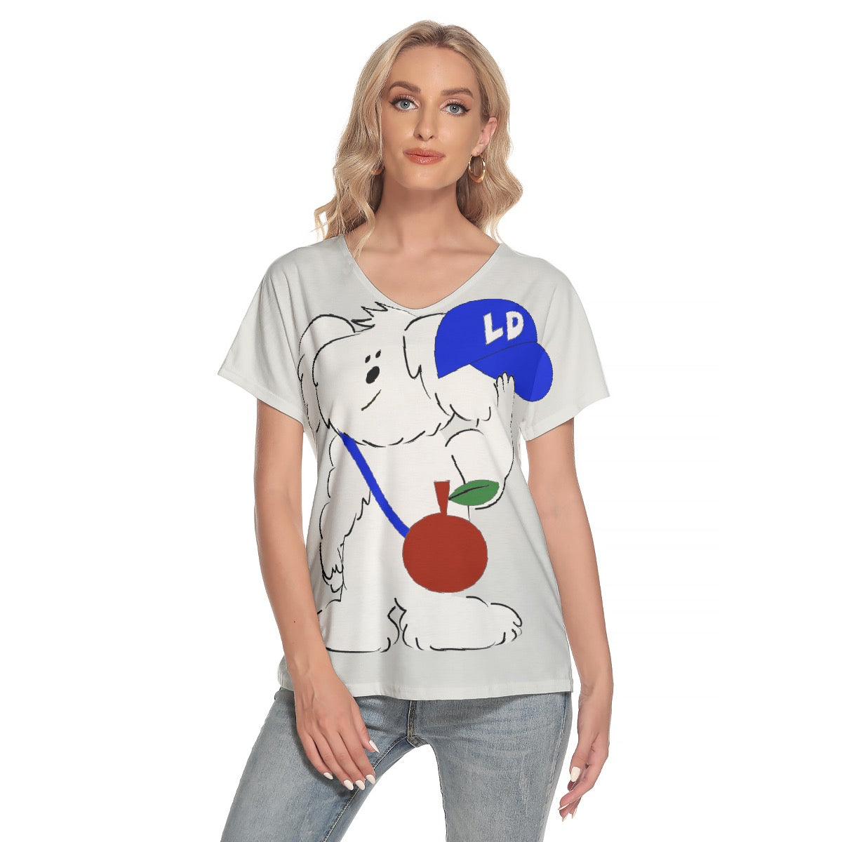 All-Over Print Women's Loose V-neck Short Sleeve T-shirt