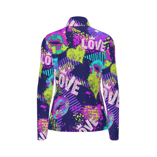 All-Over Print Women's Sports Collar Jersey With Long Sleeve