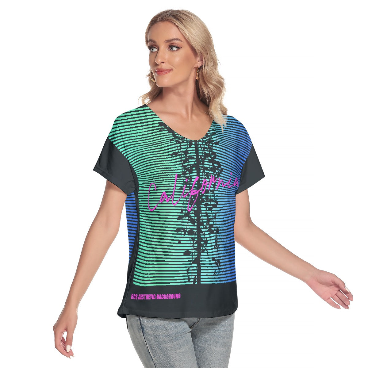 All-Over Print Women's Loose V-neck Short Sleeve T-shirt