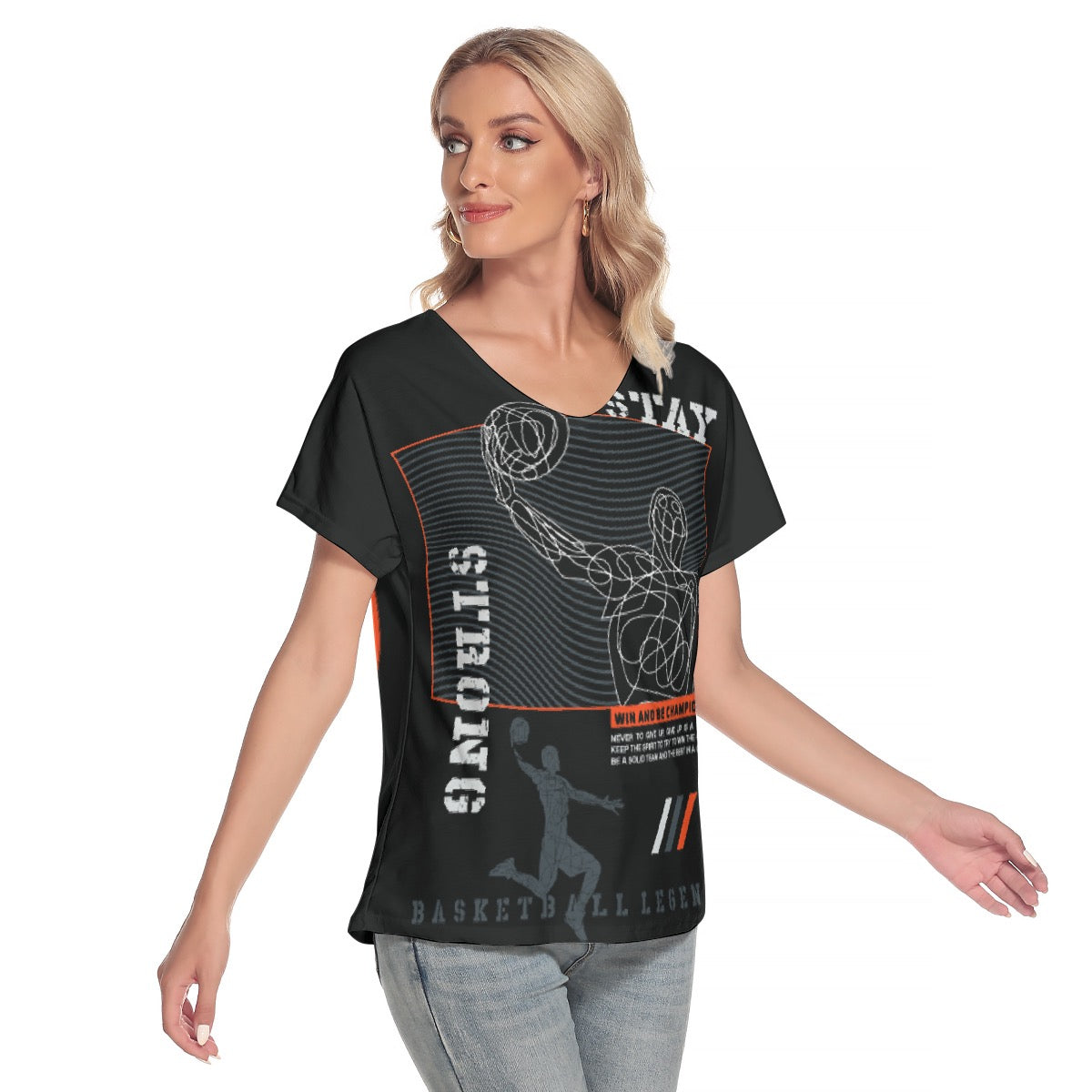 All-Over Print Women's Loose V-neck Short Sleeve T-shirt