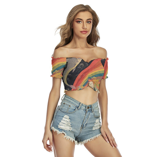 All-Over Print Women's One-shoulder Off-the-navel Short Sleeve T-shirt