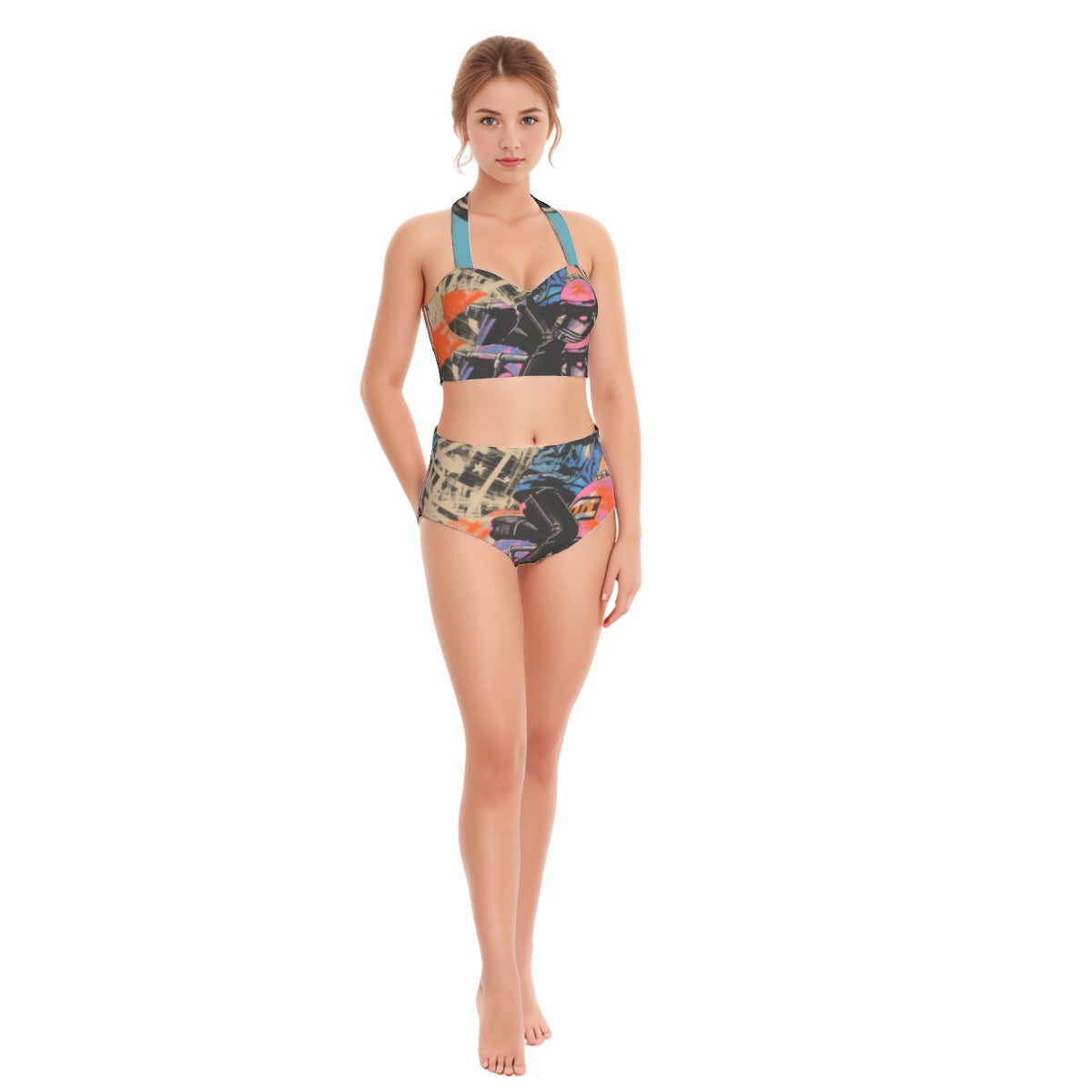 All-Over Print Women's Swimsuit Set With Halter