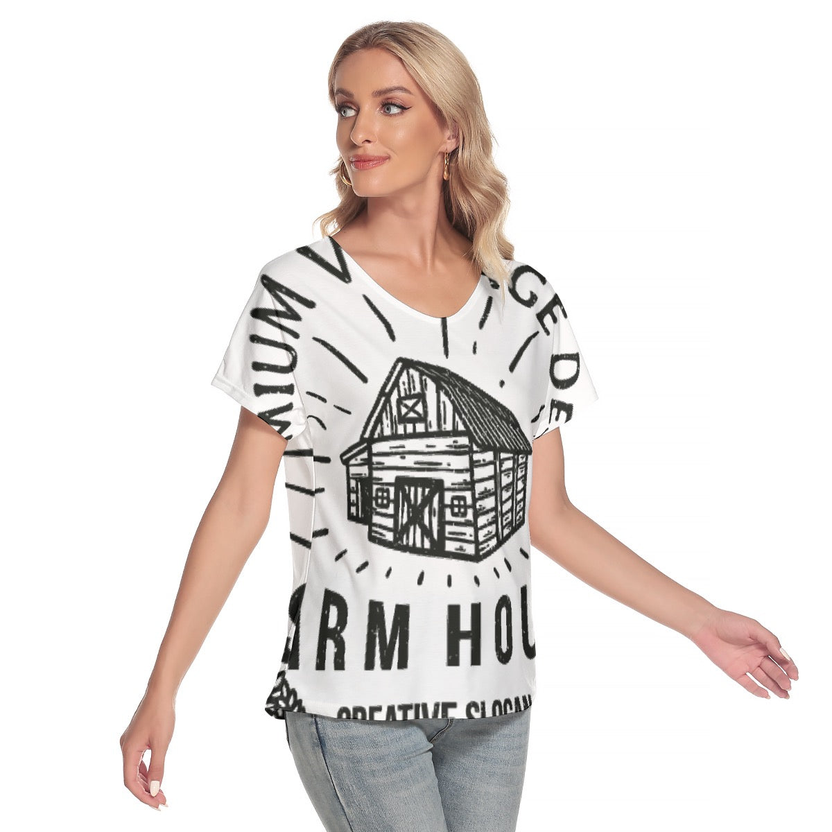 All-Over Print Women's Loose V-neck Short Sleeve T-shirt