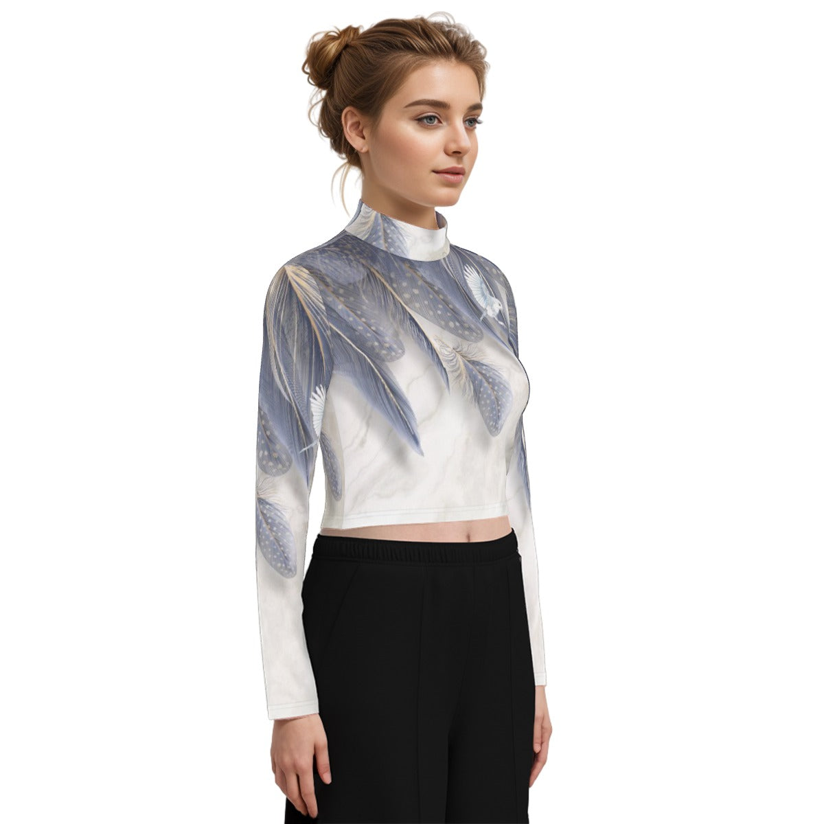 Eco-Friendly All-Over Print Women's Turtleneck T-shirt With Long Sleeve