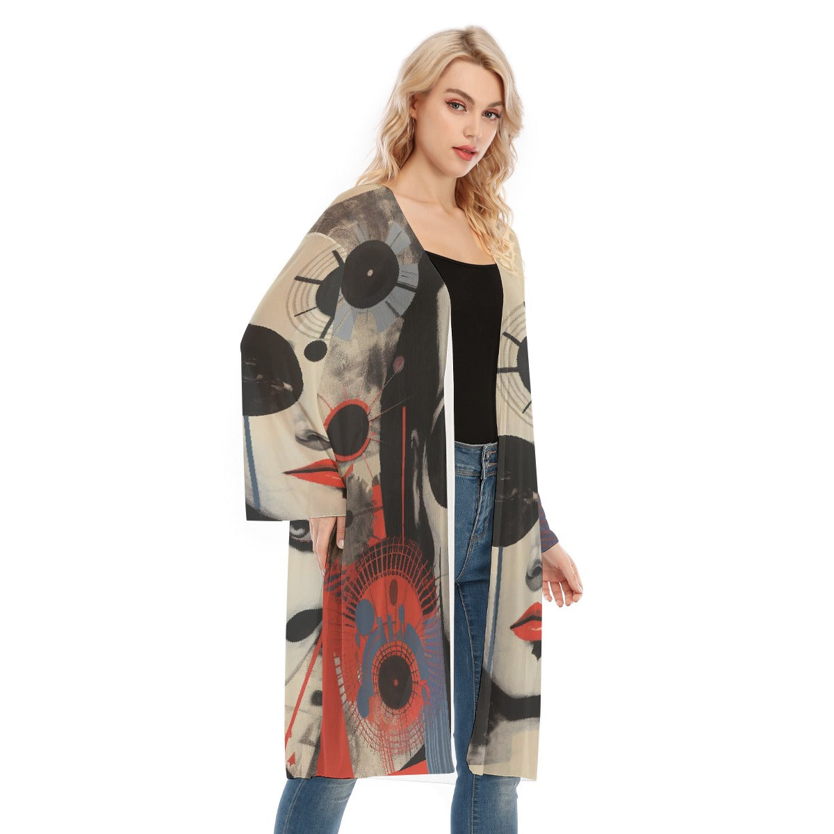 All- Over Print Women's Long Sleeve Mesh Cardigan