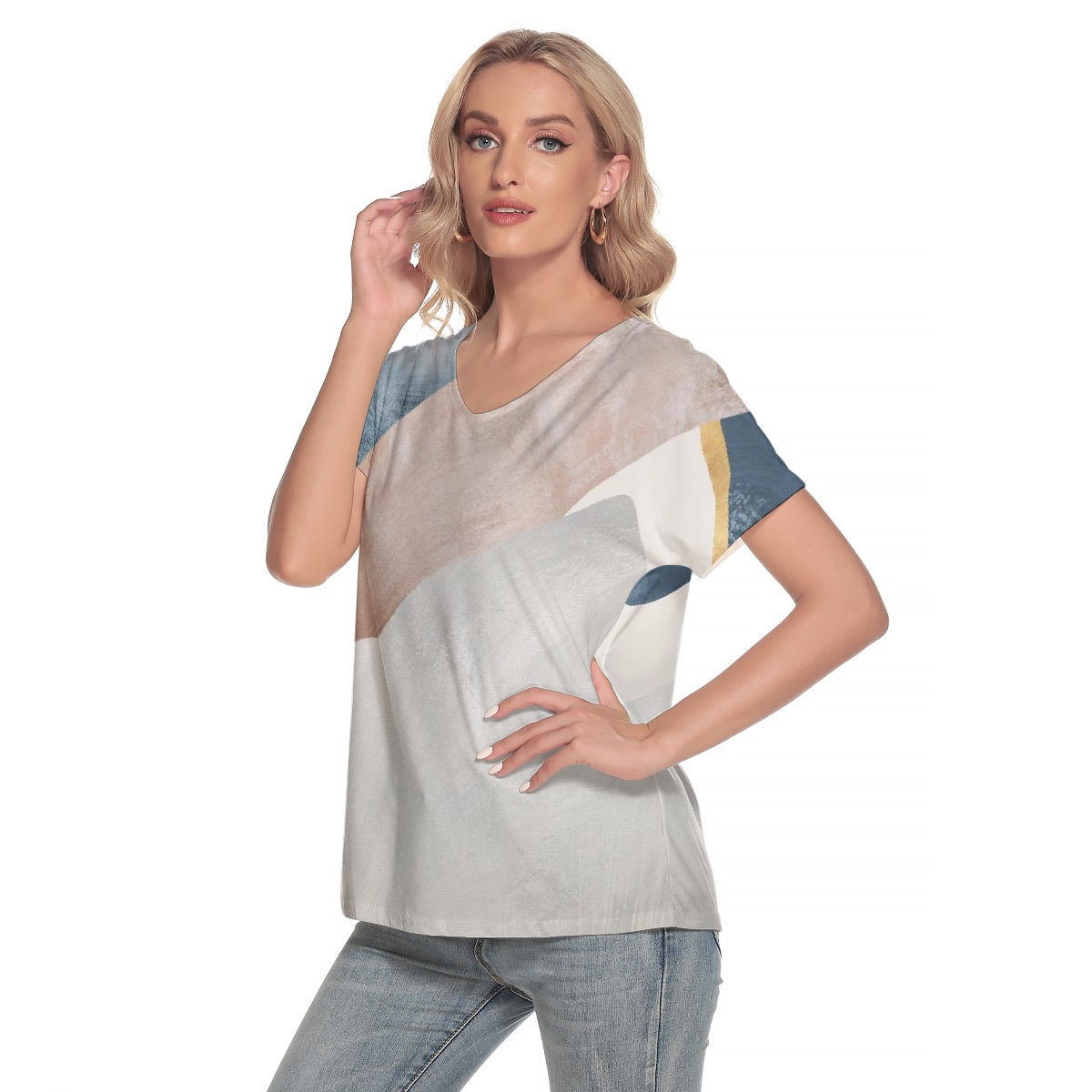 All-Over Print Women's Loose V-neck Short Sleeve T-shirt