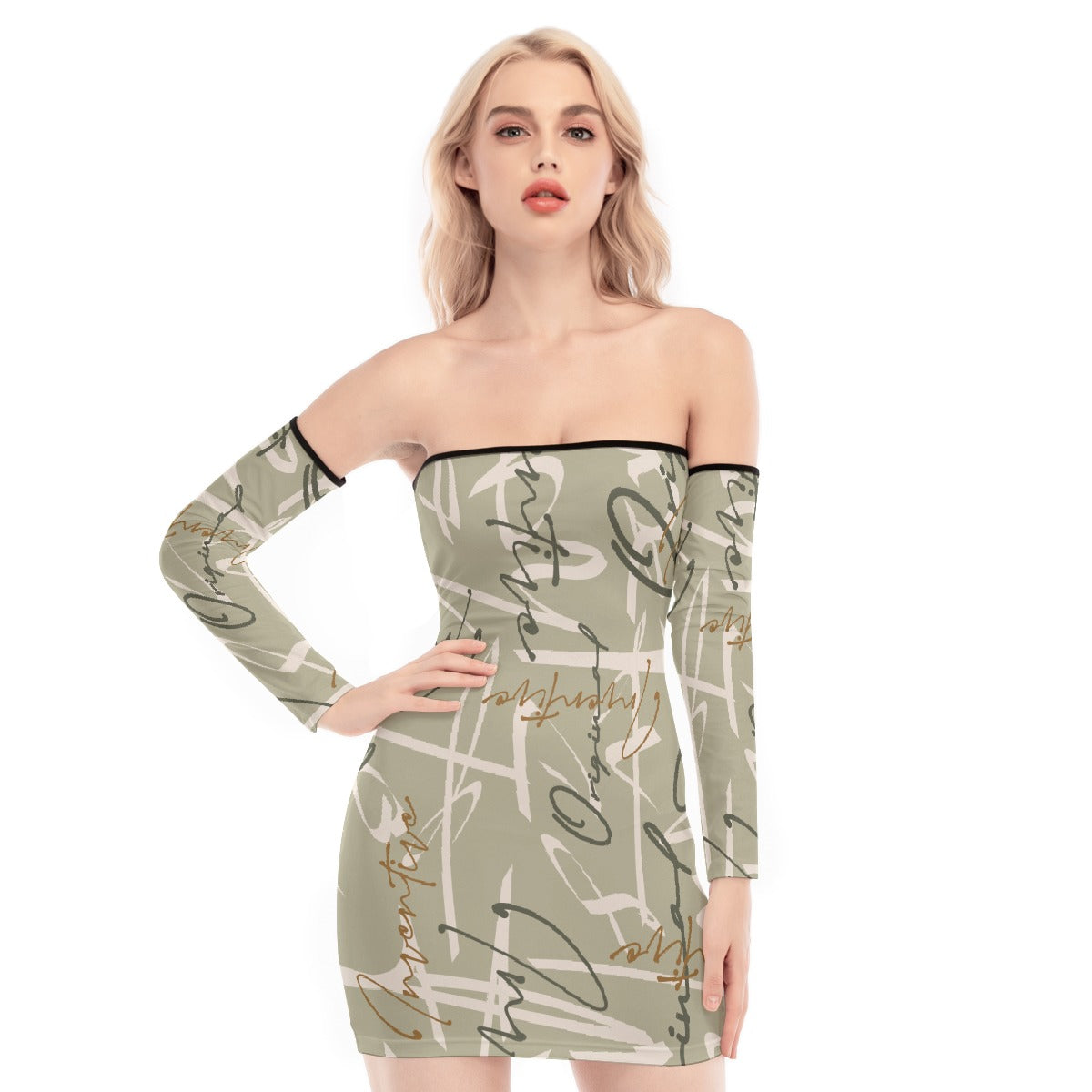 All-Over Print Women's Off-shoulder Back Lace-up Dress