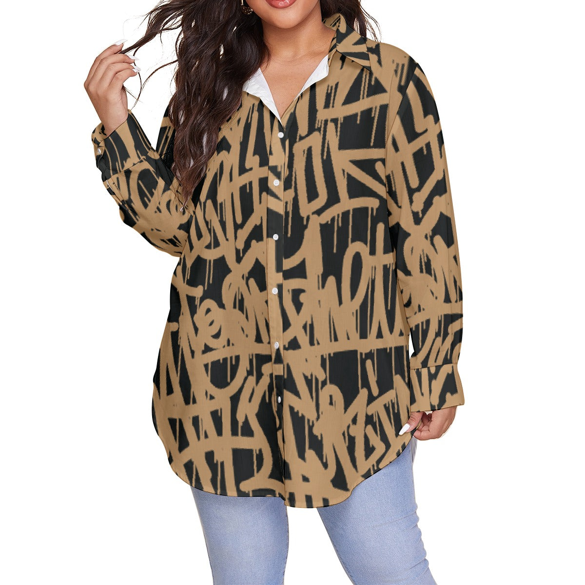 All-Over Print Women's Shirt With Long Sleeve(Plus Size)