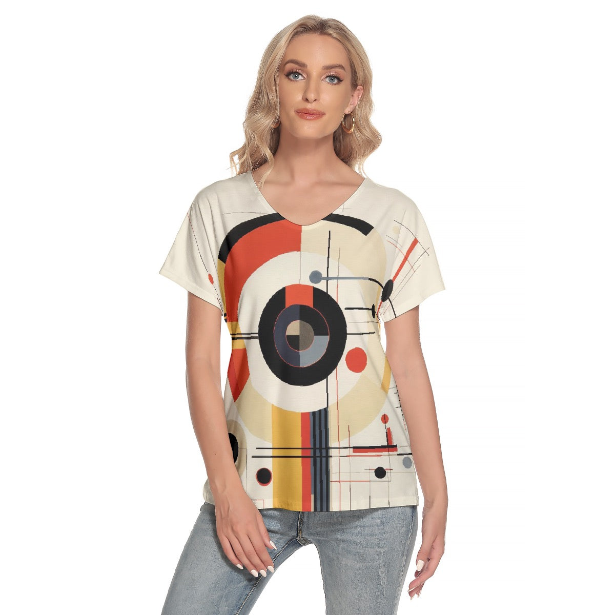 All-Over Print Women's Loose V-neck Short Sleeve T-shirt