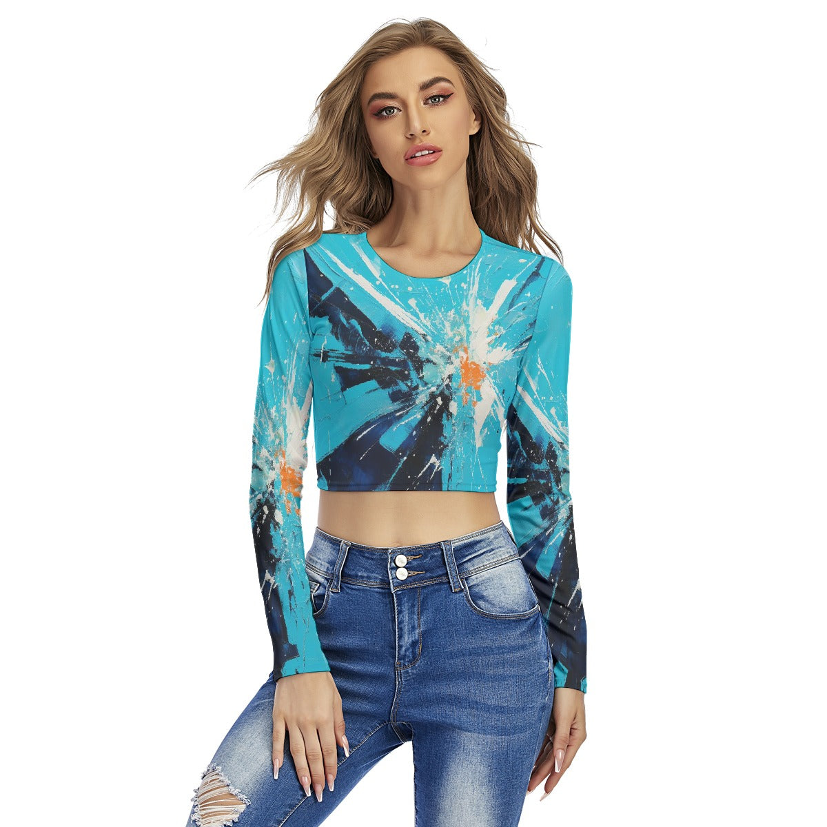 All-Over Print Women's Round Neck Crop Top T-Shirt