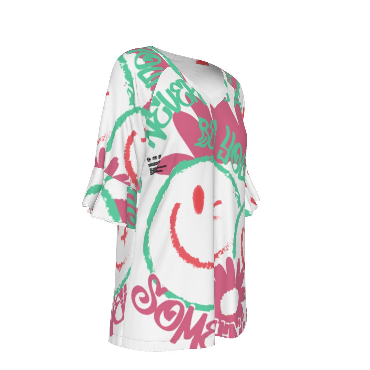 All-Over Print V-neck Women's T-shirt With Bell Sleeve