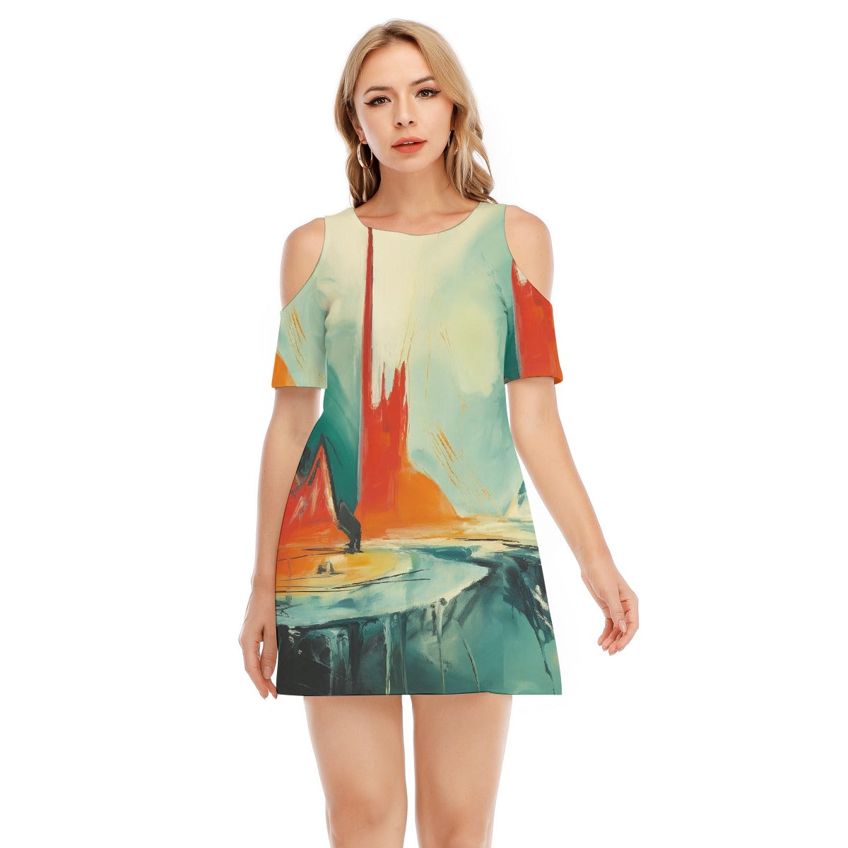 All-Over Print Women's Cold Shoulder Dress | 190GSM Cotton