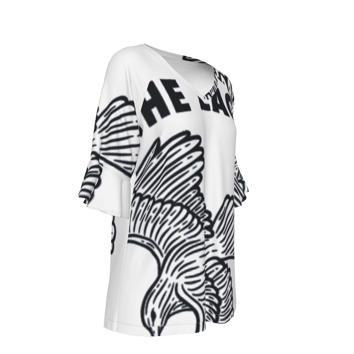 All-Over Print V-neck Women's T-shirt With Bell Sleeve