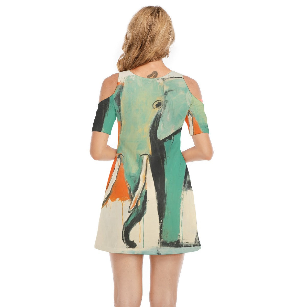 All-Over Print Women's Cold Shoulder Dress | 190GSM Cotton