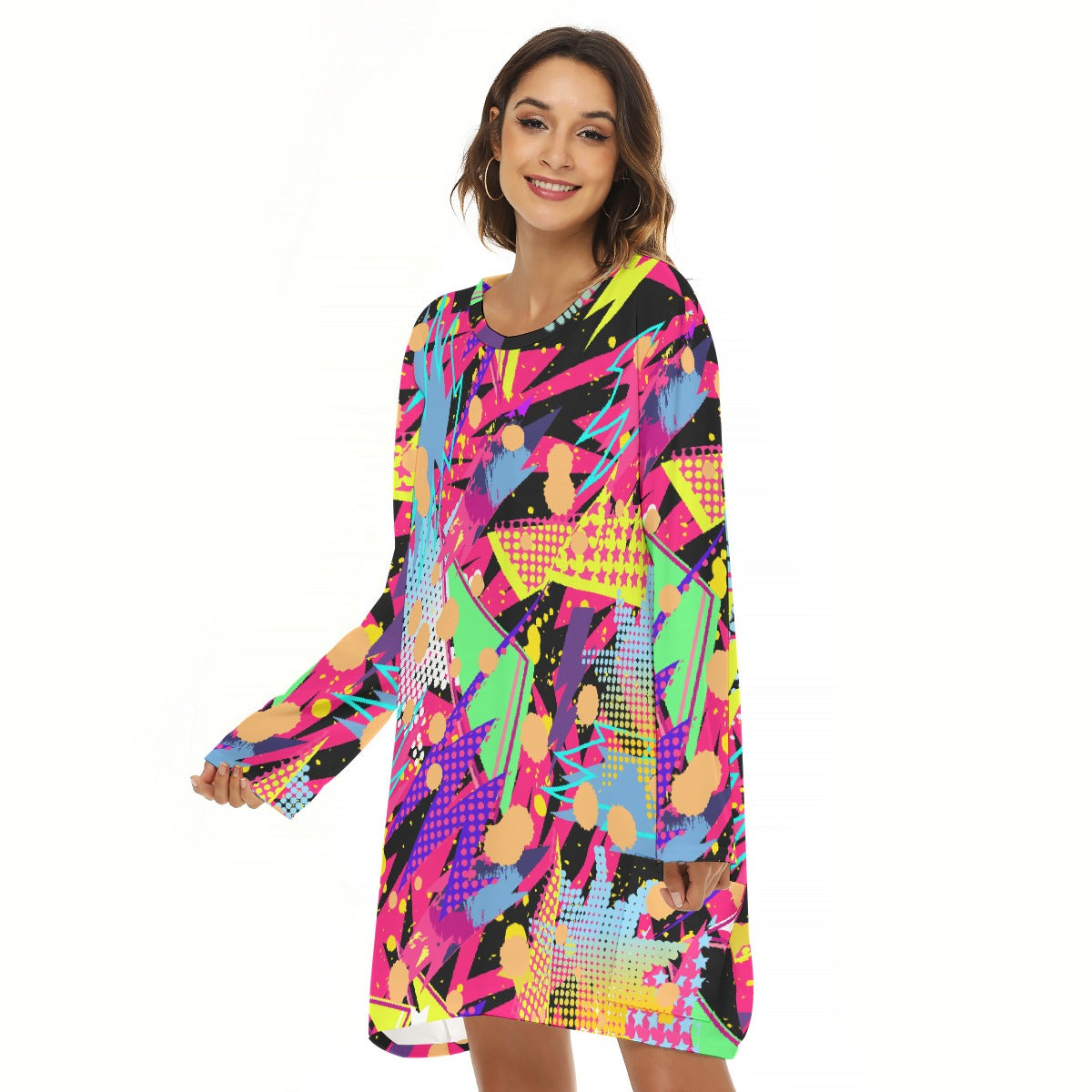 All-Over Print  Women's Loose Crew Neck Dress