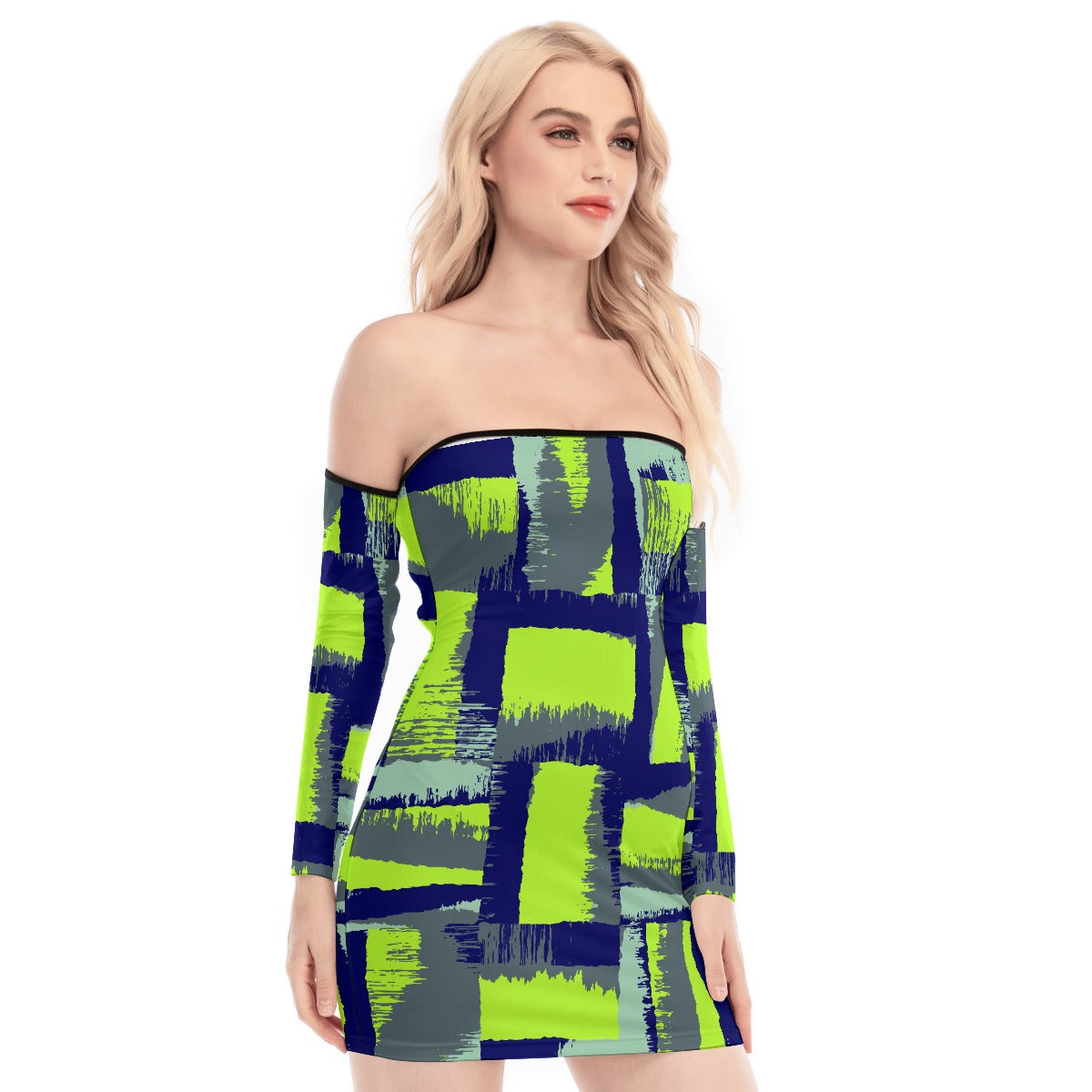 All-Over Print Women's Off-shoulder Back Lace-up Dress